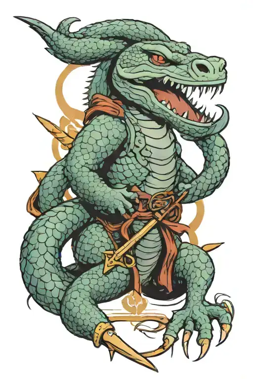 Jormungandr Snake And A Warrior Rabbit Holding A Spear