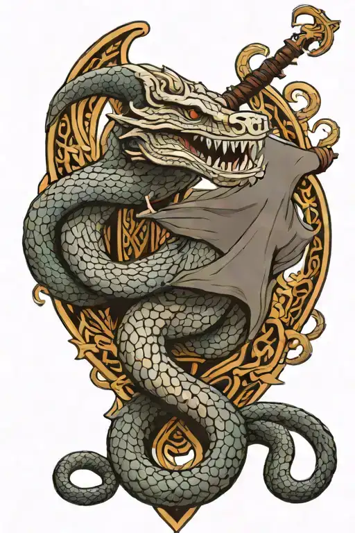 Jormungandr Snake Attack Viking Longboat