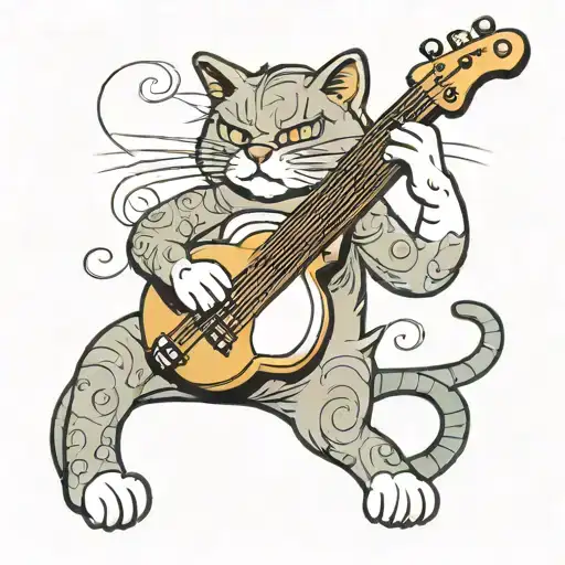 1930'S Cartoon Cat Playing A Bass Guitar