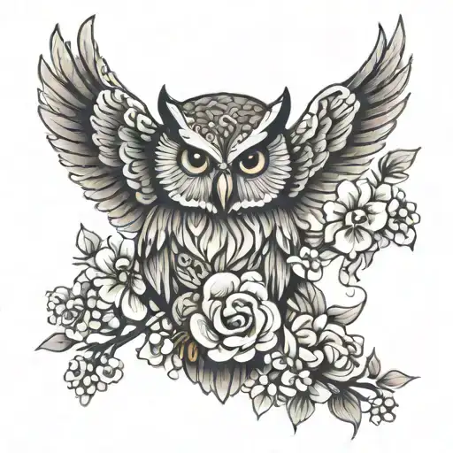 Owl With Flowers Intertwined