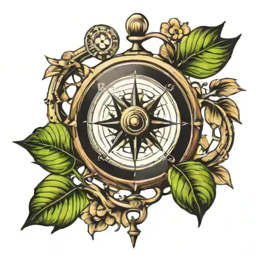 Old Compass With Clover Leaf