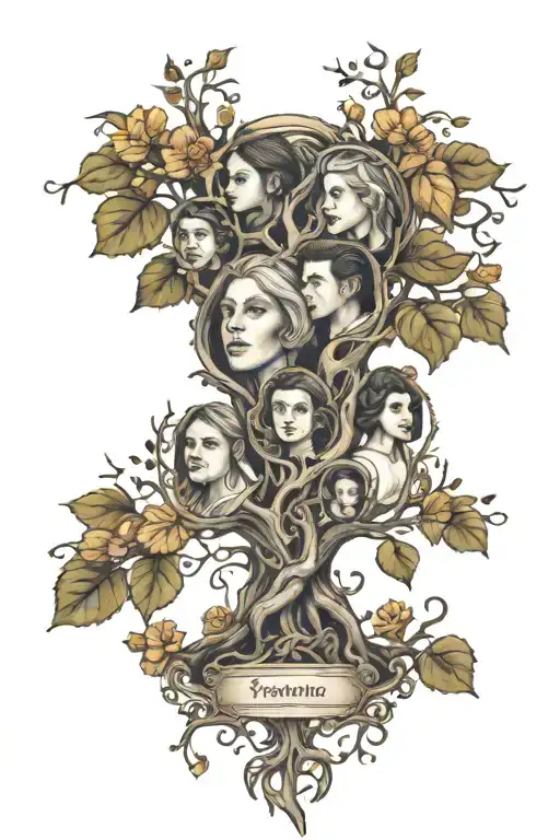 Family Tree With Woman In The Middle