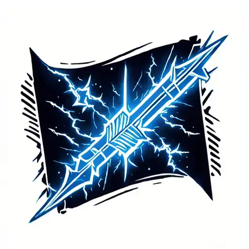 Arrow Surrounded By Lightning Greek Style Tattoo On Forearm