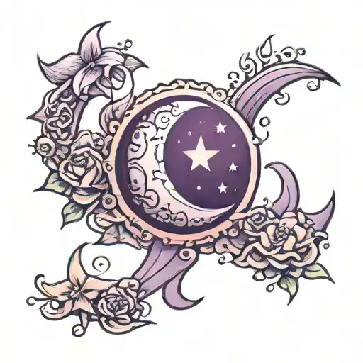 Purple Crescent Moon With A Star