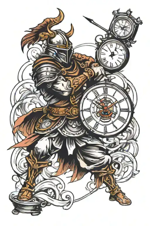 Warrior Fighting With Time Clock