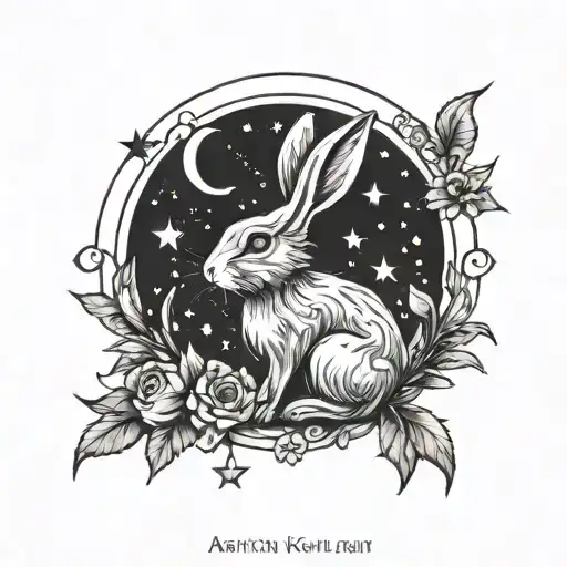 Mythical Rabbit And Moon And Stars
