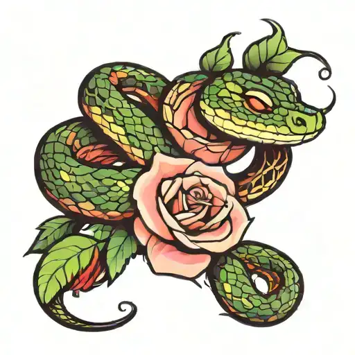 Snake Wrapped Around A Rose