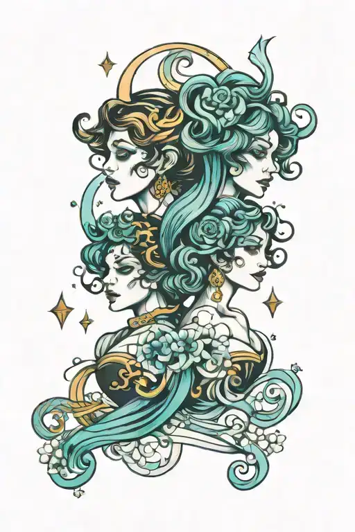 Fusion Of Aquarius And Gemini Tattoo Design