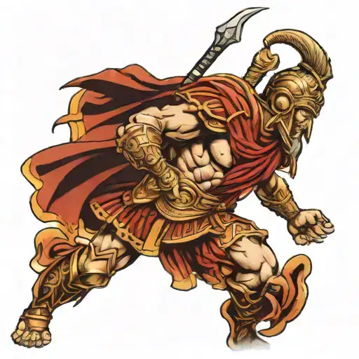 Realism Upper Leg Tattoo Of Greek God Ares After Battle