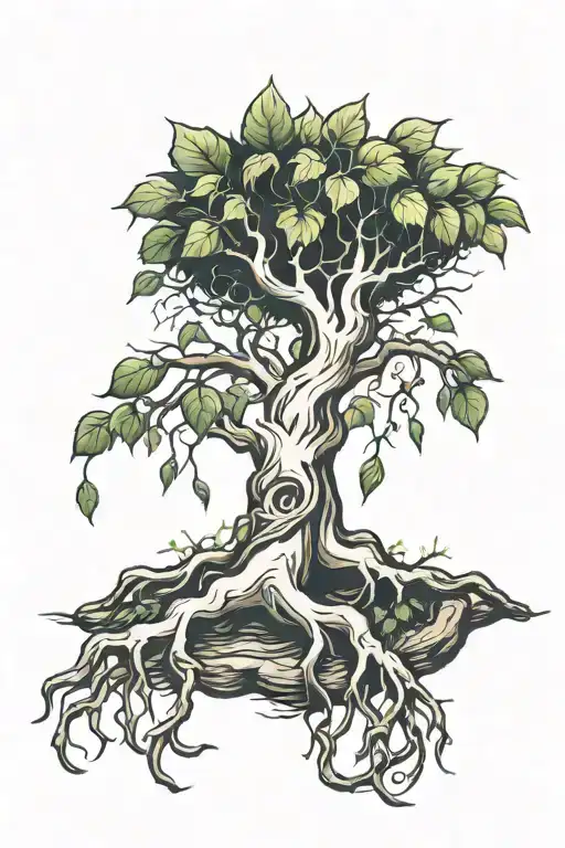 Tree Roots With Leaves