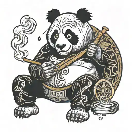 Panda Smoking Cigar And Fighting
