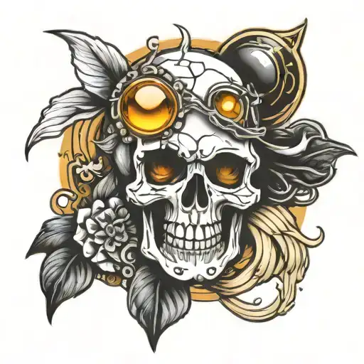 A Skull With Two Suns On Top And Bottom