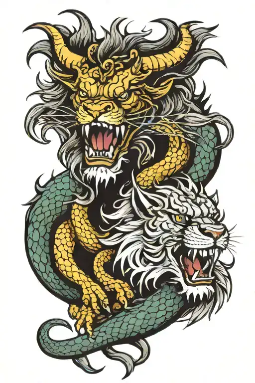 Dragon And Lion Head Emerging