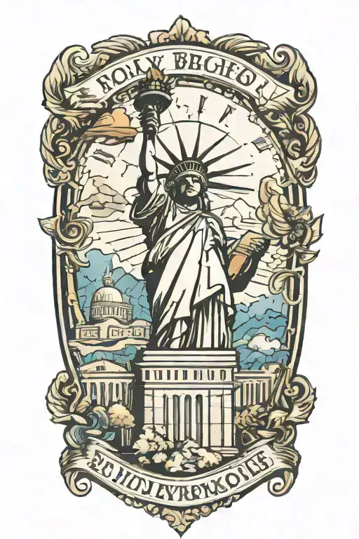 Combine A Police Badge With Iconic American Landmarks Like The Statue Of Liberty Or Mount Rushmore