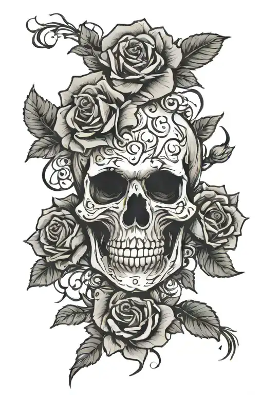 Skull And Roses Intertwined