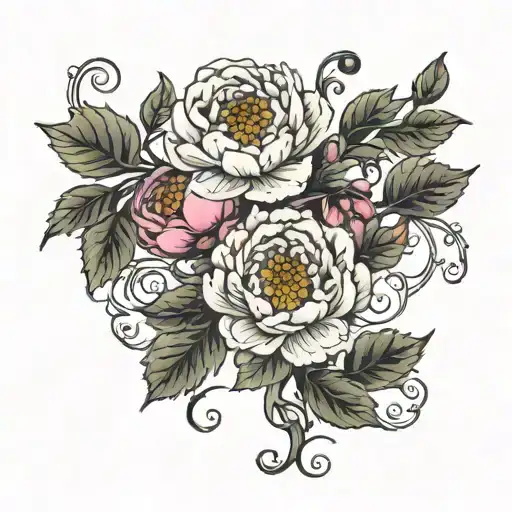 Vine With Peony And Chrysanthemums Flower