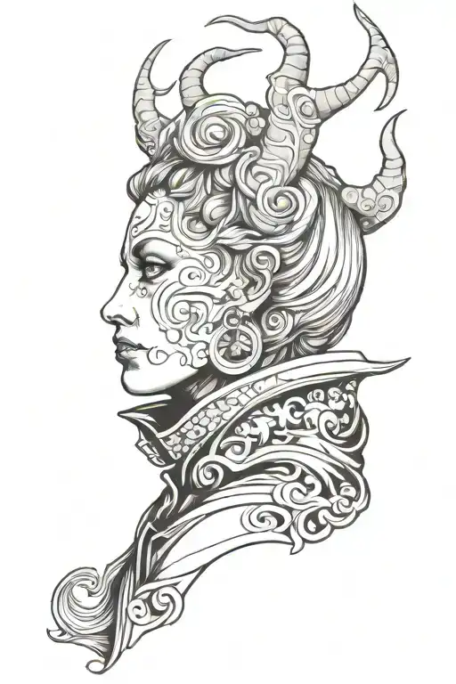 Woman With Horns No Face Looking Back