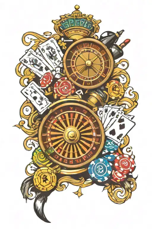 Gambling Themed Tattoo Featuring Roulette Casino 15