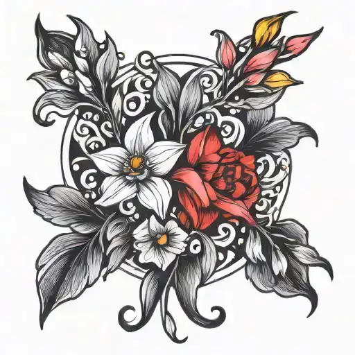 Daffodils And Gladiolus On A Moon Surrounded