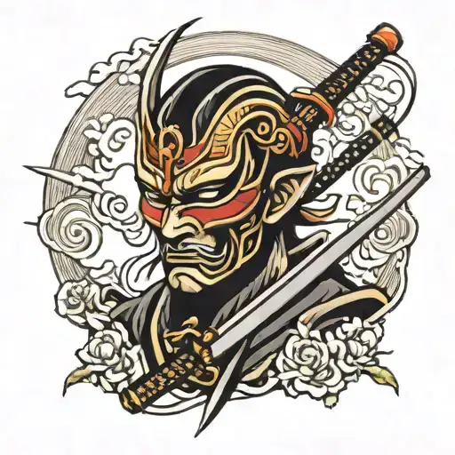 Japanesse Mask With A Sword