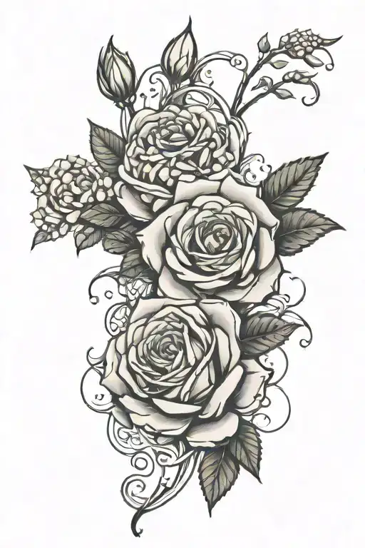 Rose And Aster Flower Intertwined