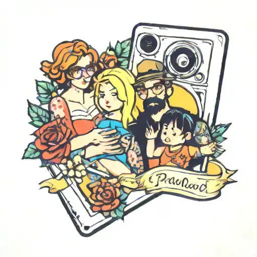 Polaroid Picture Of A Family Gaming