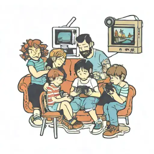 Polaroid Picture Of A Family With 6 Kids Playing Video Games
