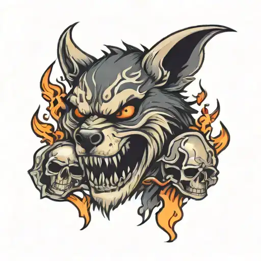 Axe With A Skull And Flames And A Wolf