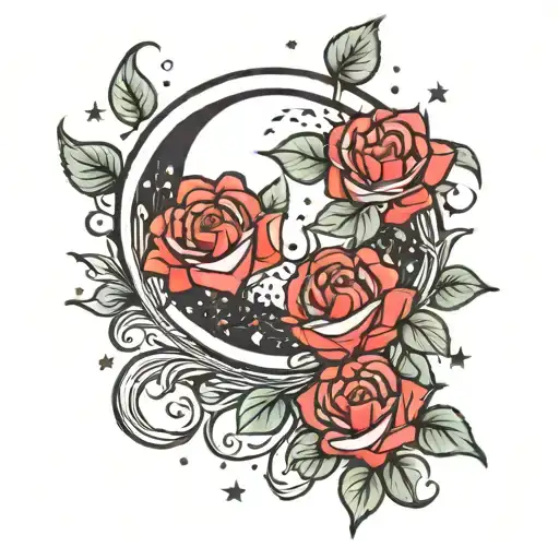 Moon With Roses As Stars