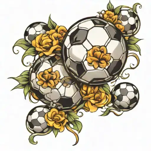 Soccer Balls With Flowers Around Them
