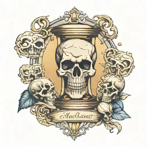 Skull Hour Glass With Sand Memento Mori Written