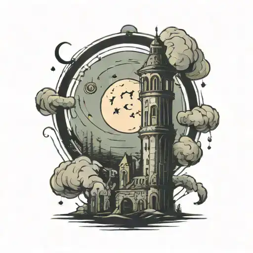 Minimal Tower With Moon Surrounded