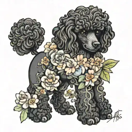 Black Poodle Floral
