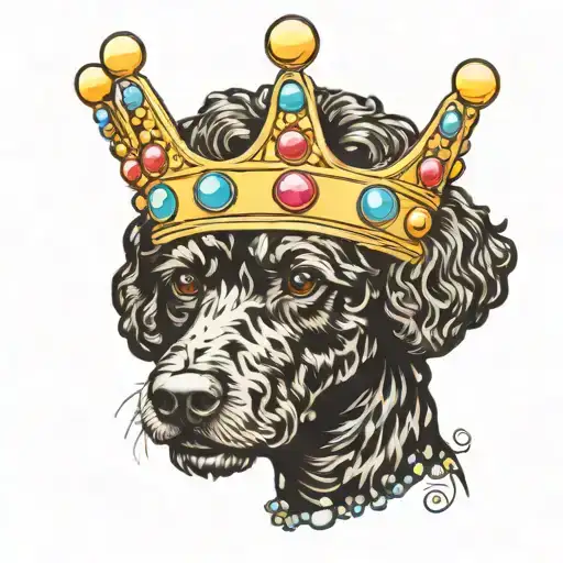 Bejeweled Crown On The Head Of A Black Poodle