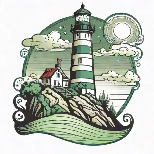 Lighthouse At Night On A Cliff Green Awareness Ribbon
