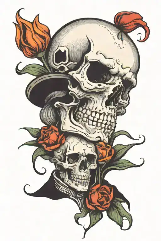 Skull Kissing Dutch Figure Holding Tulips
