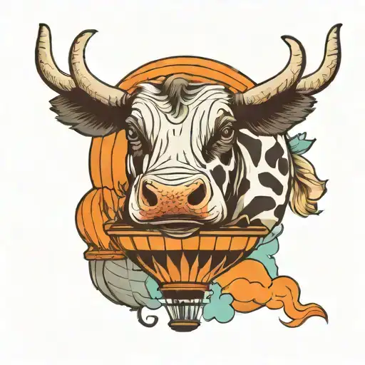 Cow In An Orange Hot Air Balloon