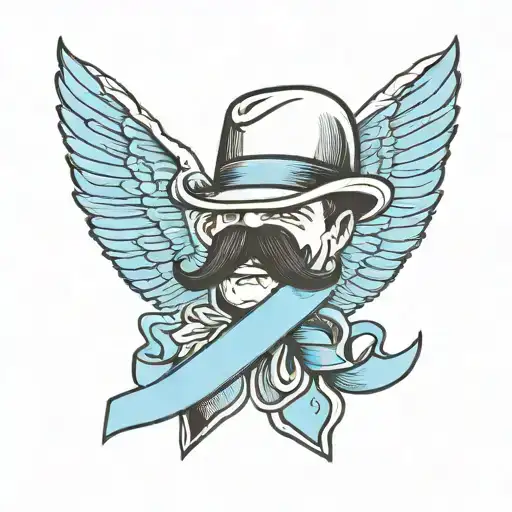 Light Blue Ribbon With Mustache Prostate Cancer Ribbon
