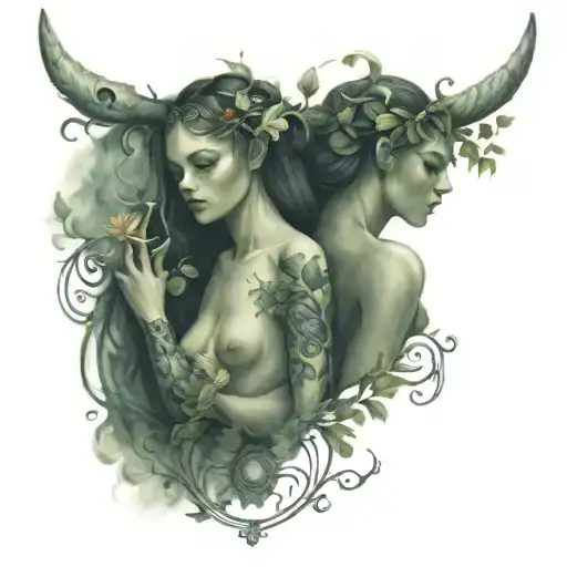 Twins And A Taurus In An Ethereal Scene Togheter With A Scale