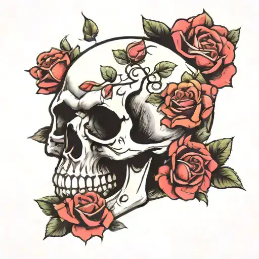 Skull And Roses Blooming