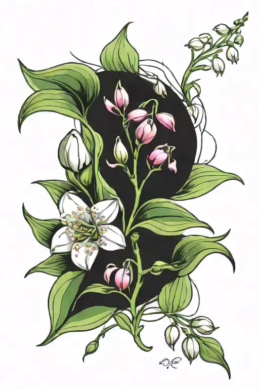 One Single Lily Of The Valley And One Single Aster Flower Sketch