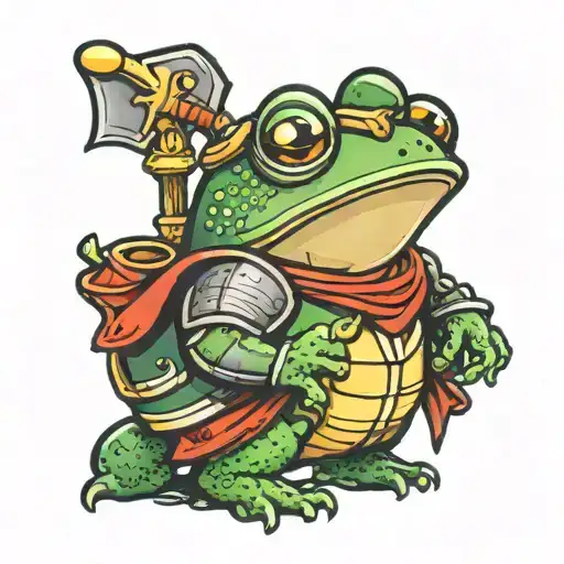 A Small Chibi Style Knight Frog Minimalistic Cartoony