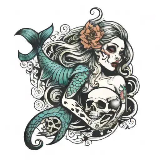 Mermaid Holding Skull