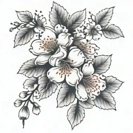 Cherry Blossom Thigh Tattoo With Flowers Black And White