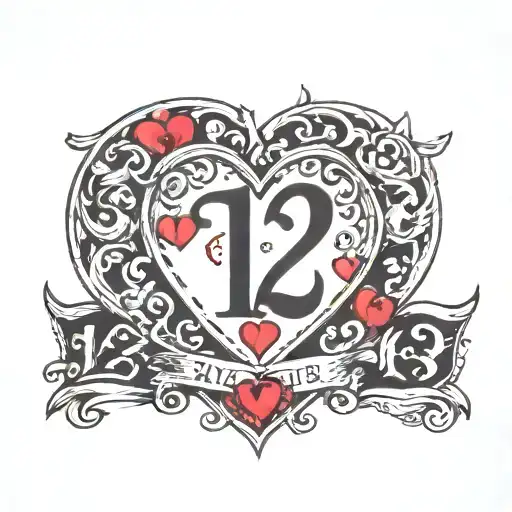 Number 12 With Letter A At The Bottom In A Heart With The Date