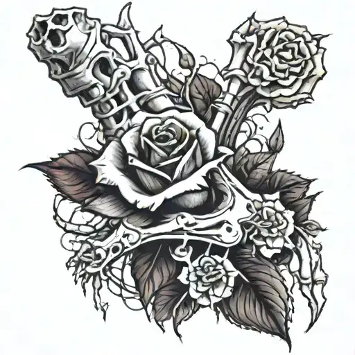 Skeleton's Hand Reaching For A Rose With Its Petals Falling Off Very Detailed