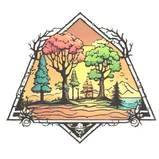 Square And Triangle Trees Colors Sunset