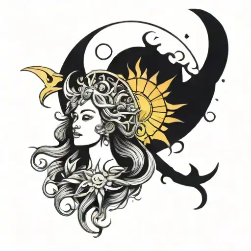Goddess Surrounded By Sun Moon