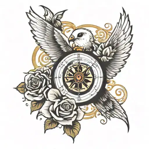 Roses Women Face Dove Compass
