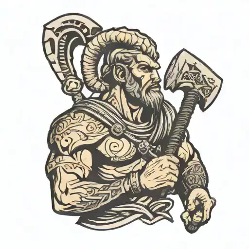 Aries Warrior With An Axe On The Sleeve From Fingers To Neck